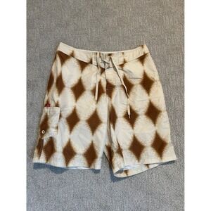 Stussy Mens Argyle Diamond Ikat Board Shorts Brown Cream Swim Trunks Size 33